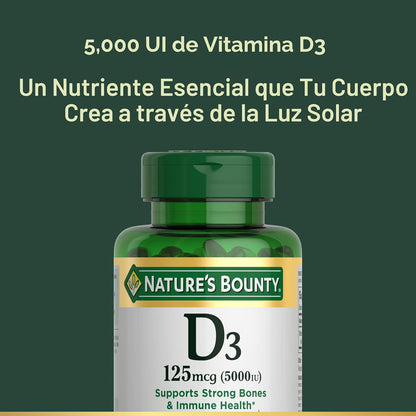 Nature's Bounty Cápsulas blandas de vitamina D3 de 5000 UI, lib...