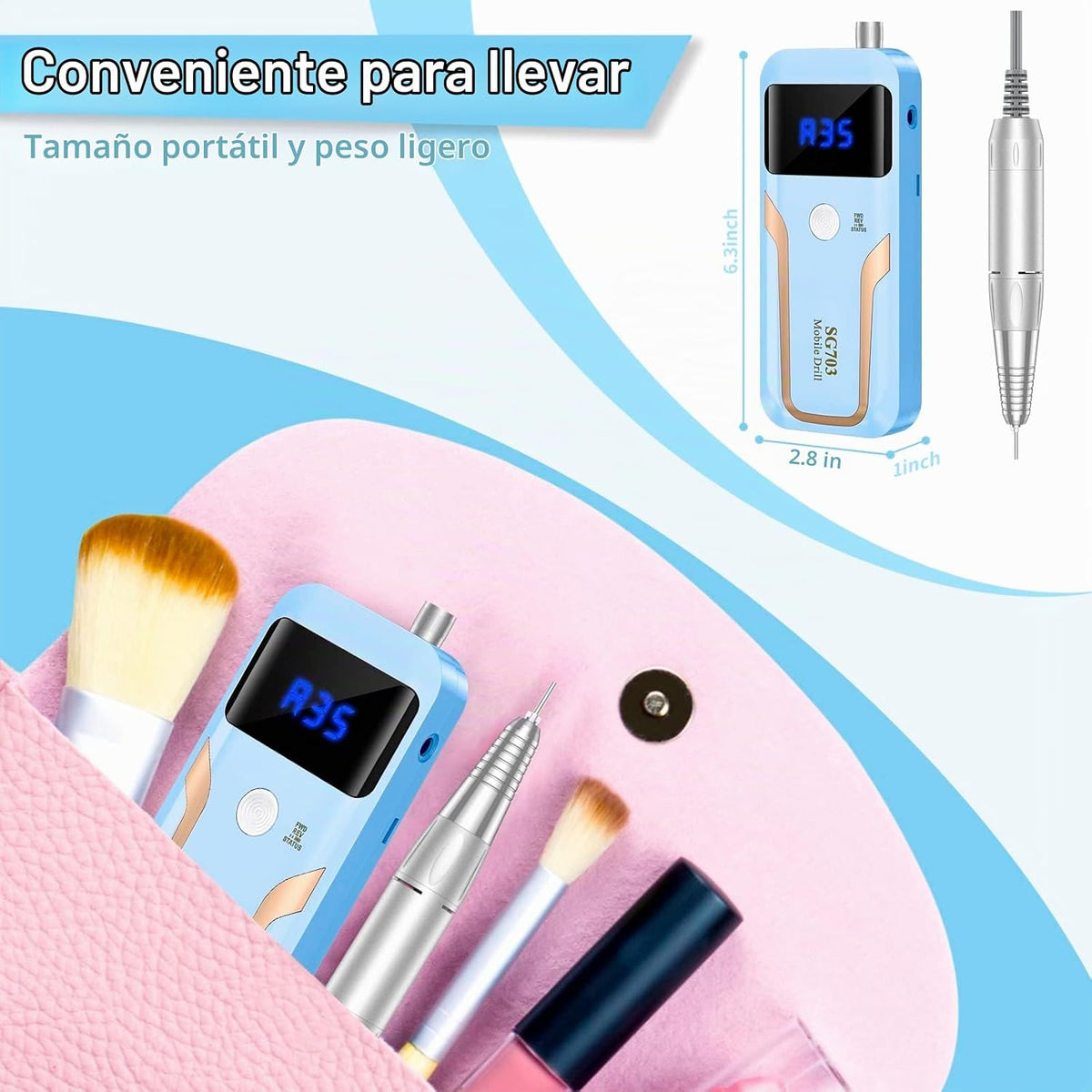 MOCOWIND Taladro de uñas portátil profesional 35000 RPM, lima eléct...