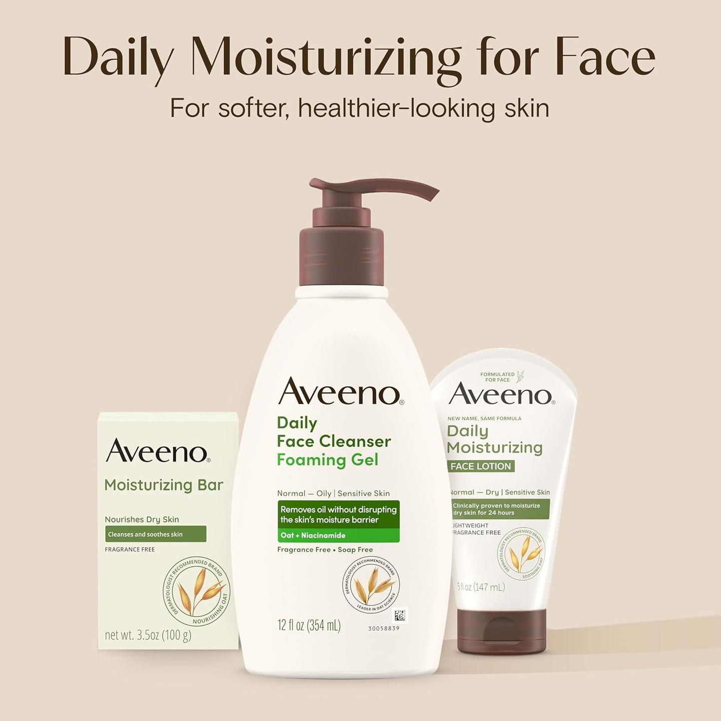Aveeno Limpiador facial de gel espumoso diario, sin fragancia, 12 onzas líquidas