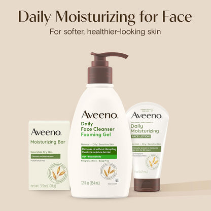 Aveeno Limpiador facial de gel espumoso diario, sin fragancia, 12 onzas líquidas