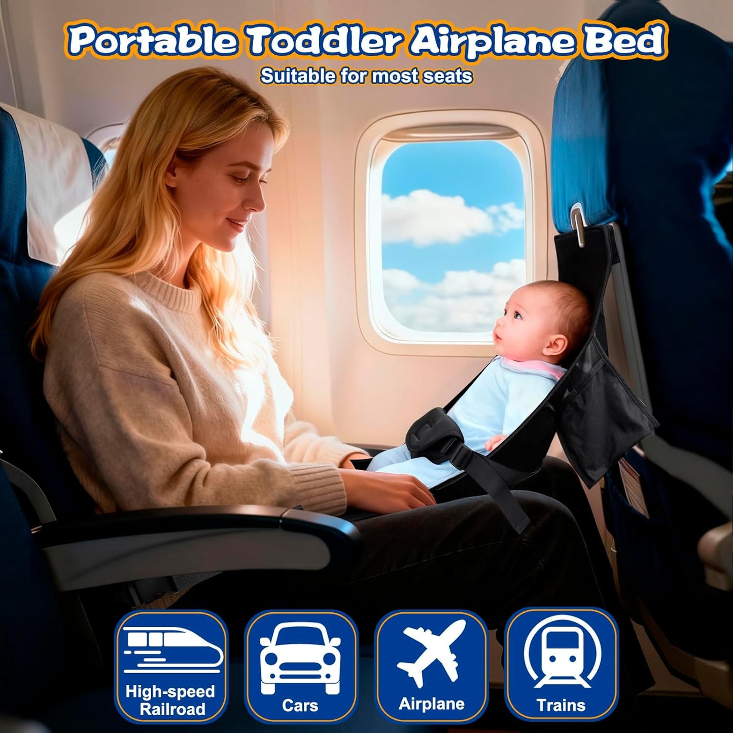 TRELC Cama portátil de avión para bebé, cama de avión infantil para bebés de 1 a 12 meses, camas infantiles para bebés, para vuelo, esencial para viajar