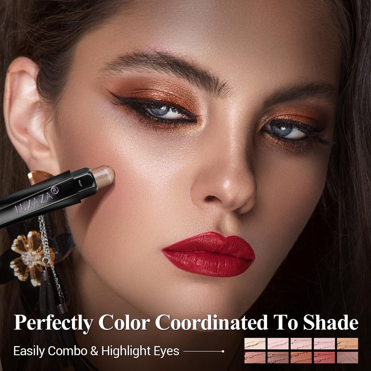 LUXAZA PRO - Juego de maquillaje de 10 sombras de ojos marrón, pale...