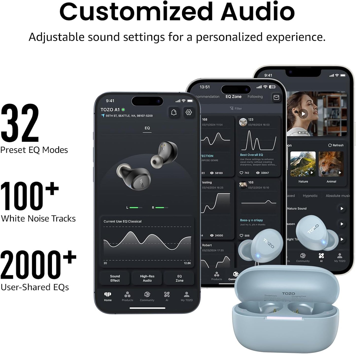 TOZO Auriculares inalámbricos A1 Bluetooth 5.3 de peso ligero en el...
