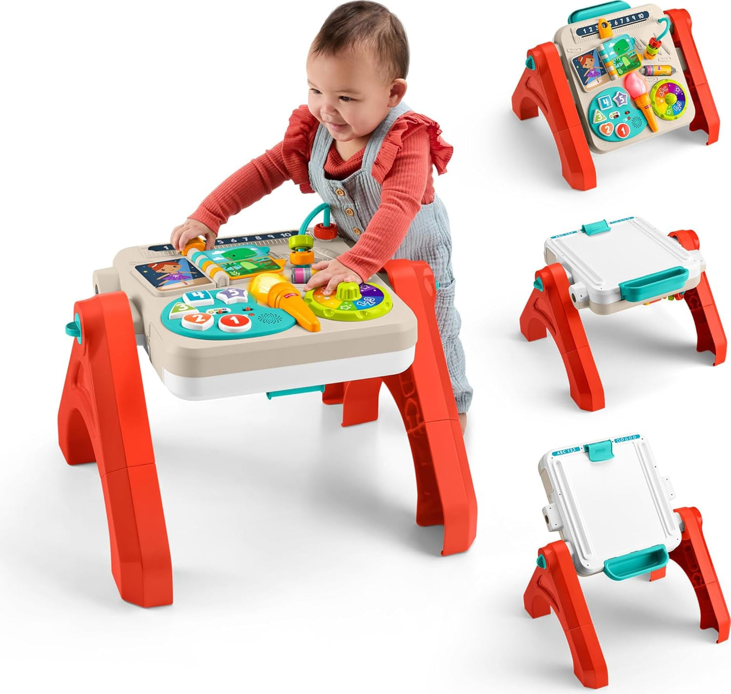 Fisher-Price Juguete para bebés y niños pequeños, mesa de actividades 4 en 1 y caballete de arte con música educativa para mayores de 6 meses, versión multiidioma