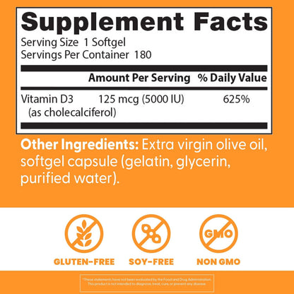 Doctor's Best Vitamina D3 5000UI, sin OGM, sin gluten y soja, regul...