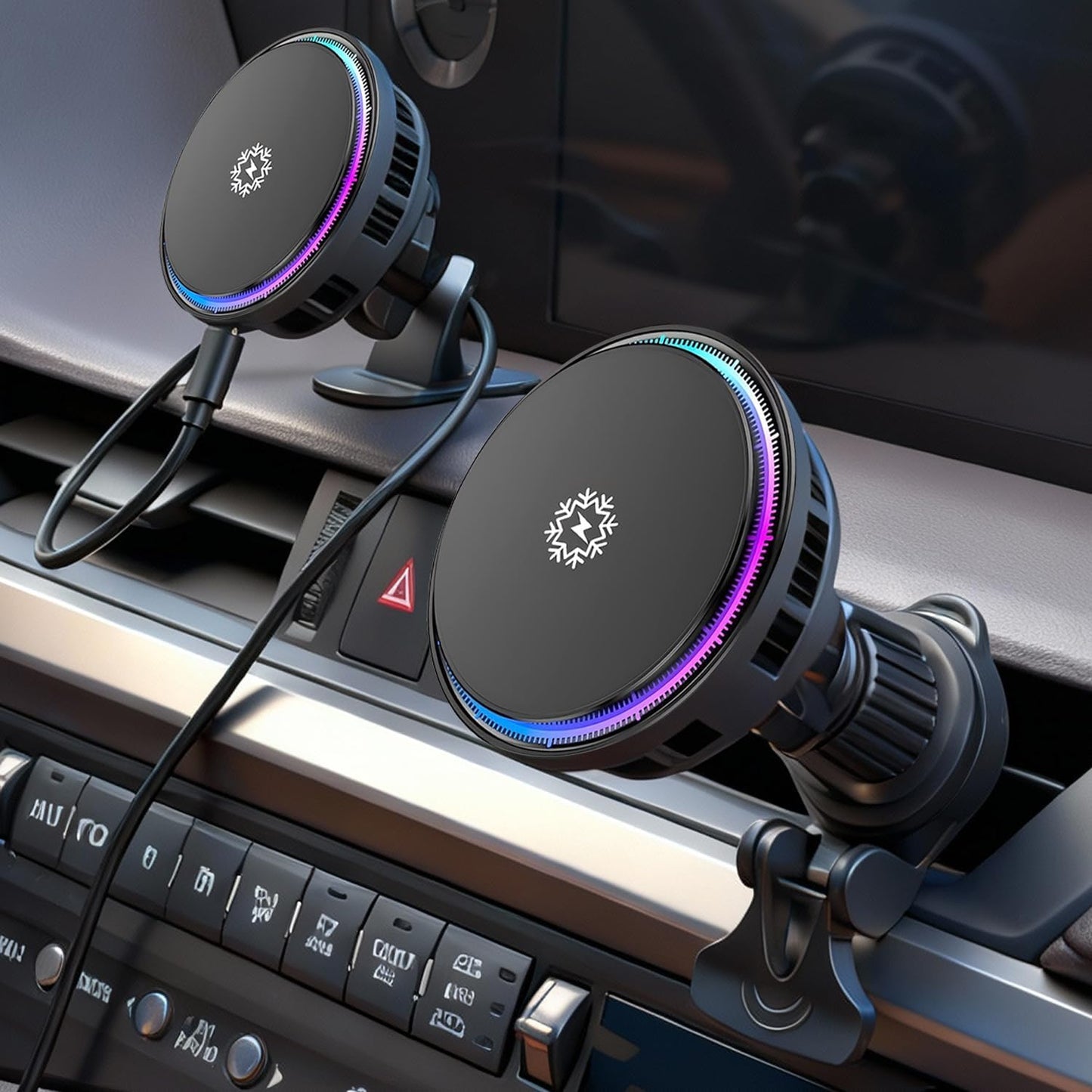 Cargador inalámbrico magnético de refrigeración dual TEC y ventilador 2026, para cargador de coche Magsafe de 15 W, RGB, ventilación de aire/tablero de instrumentos Soporte de teléfono de carga