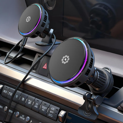 Cargador inalámbrico magnético de refrigeración dual TEC y ventilador 2026, para cargador de coche Magsafe de 15 W, RGB, ventilación de aire/tablero de instrumentos Soporte de teléfono de carga