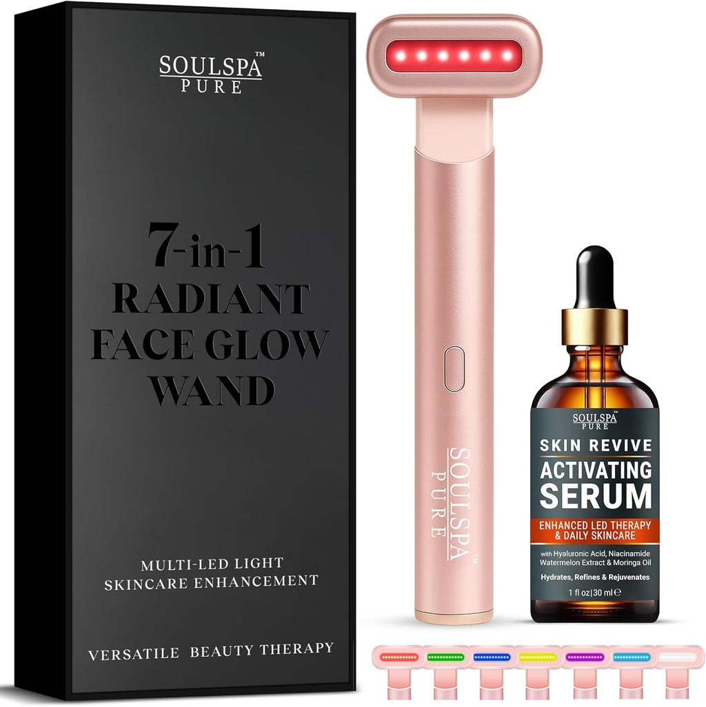 Soulspa Pure Masajeador facial 7 en 1 LED varita de luz roja para c...