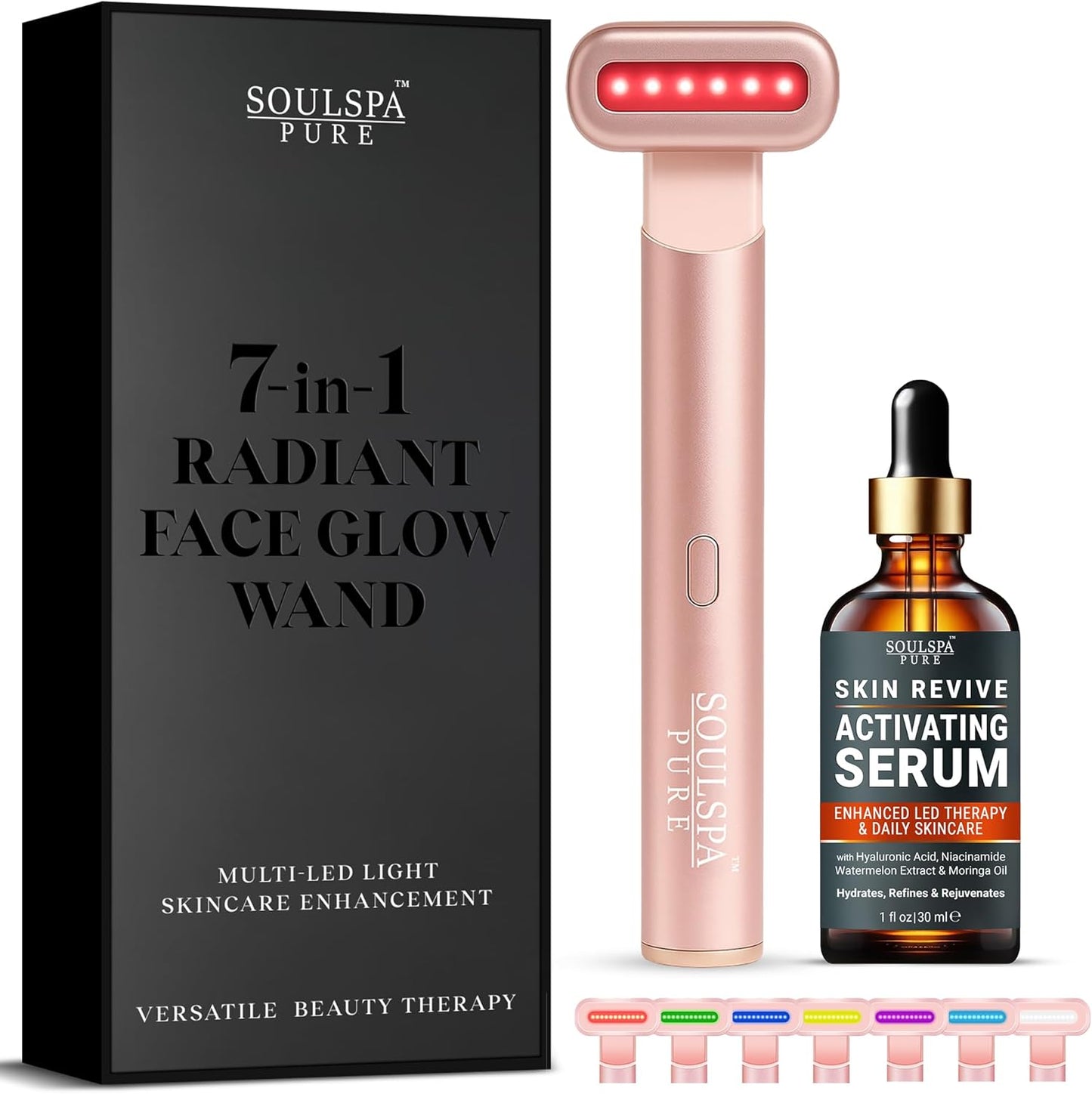 Soulspa Pure Masajeador facial 7 en 1 LED varita de luz roja para c...