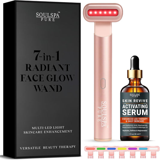 Soulspa Pure Masajeador facial 7 en 1 LED varita de luz roja para c...