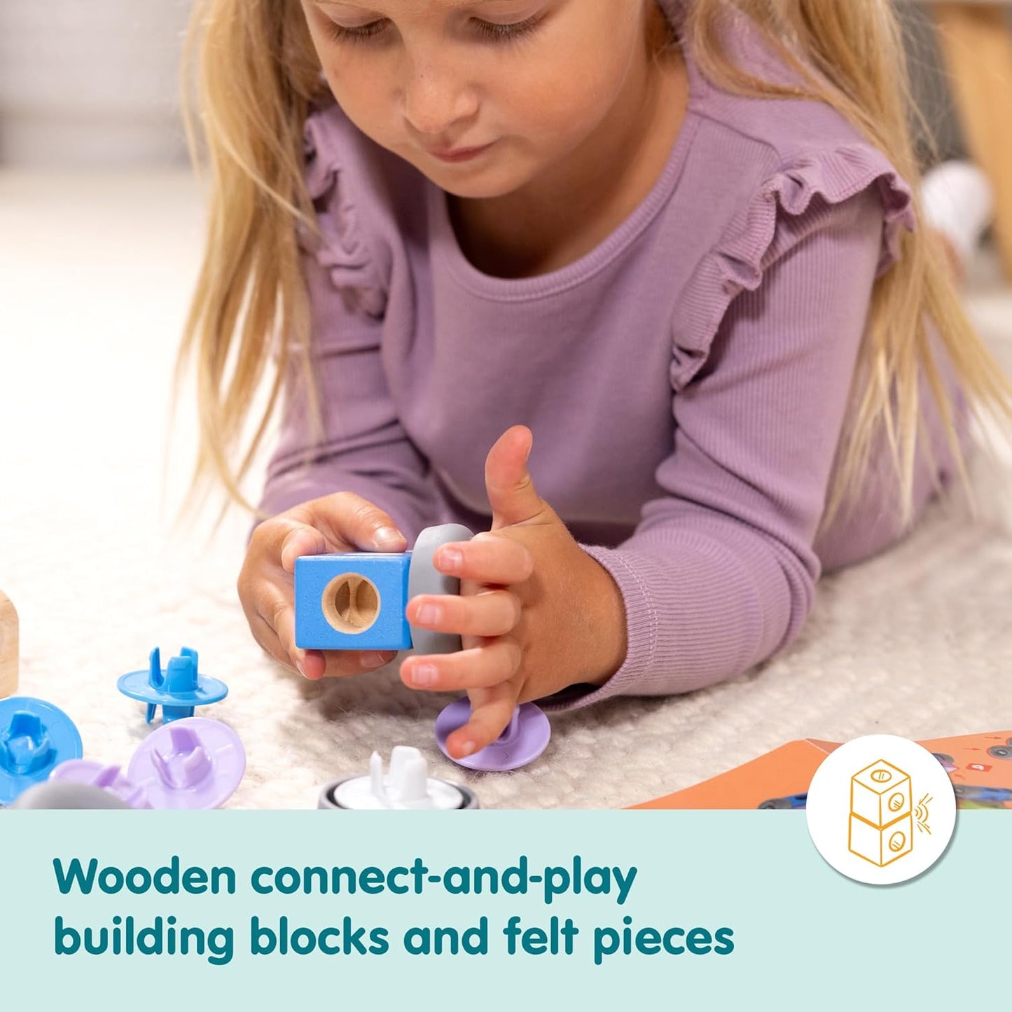 Melissa & Doug Blockables™ Town Snap and Play, mezcla y combina bloques de construcción de madera conectables, juguete para niños y niñas en edad preescolar (73 piezas)