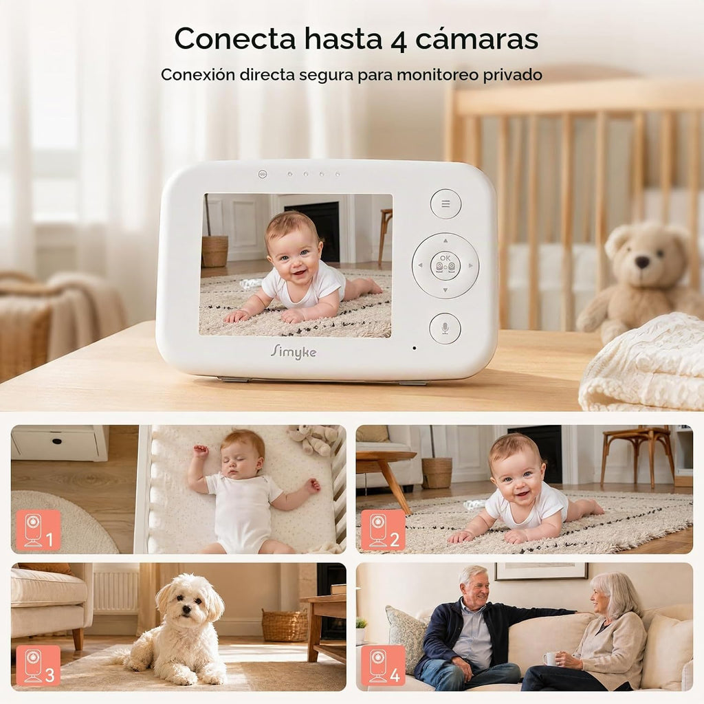 Simyke Monitor de bebé de video WiFi 720P, interruptor de encendido...