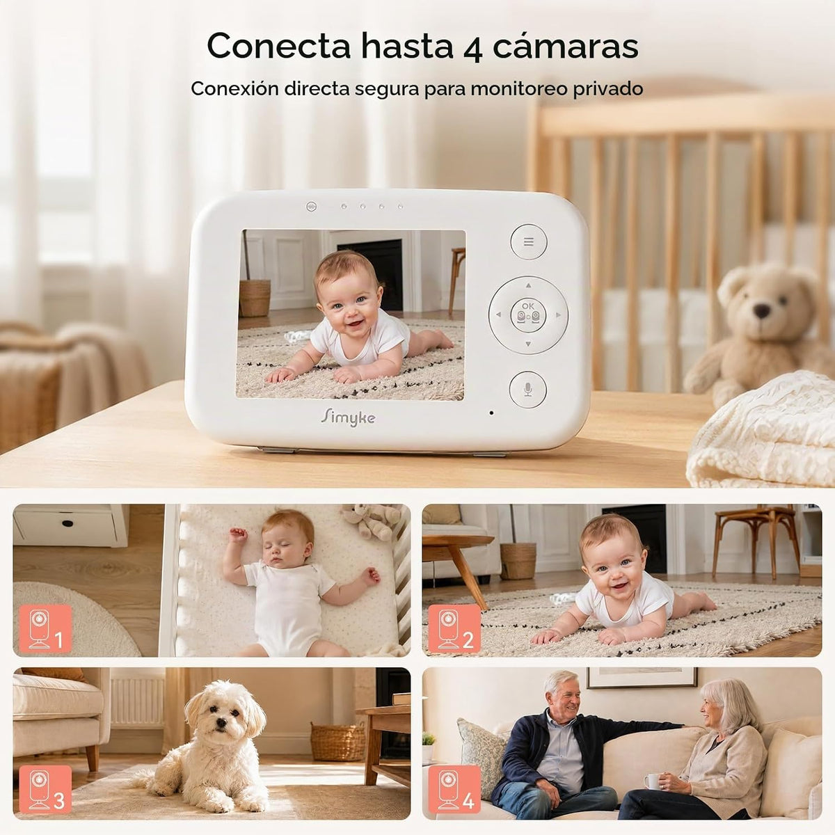 Simyke Monitor de bebé de video WiFi 720P, interruptor de encendido...