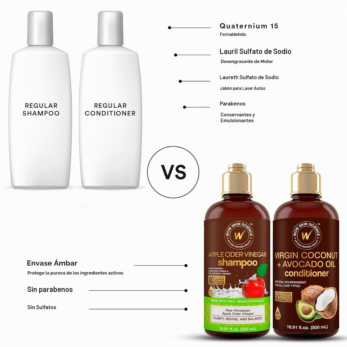 WOW Skin Science Champú de Vinagre de Sidra de Manzana y Acondicion...