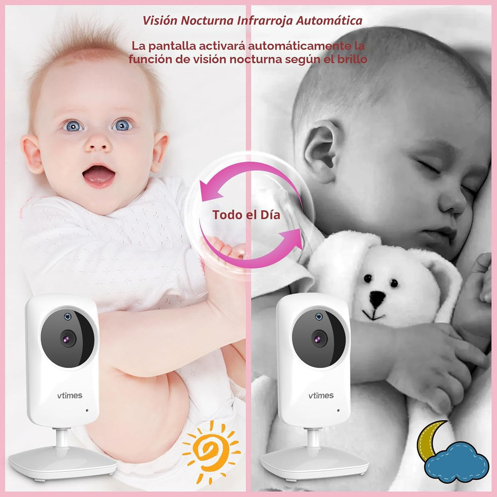 VTimes Monitor de bebé con cámara y audio, monitor de video para be...