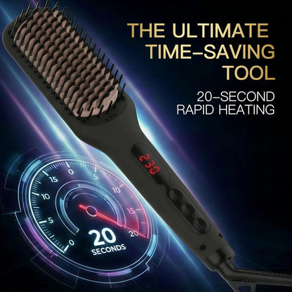 MEGAWISE Cepillo alisador de pelo iónico Pro Ceramic para salón en casa, cepillo alisador con tecnología de calefacción de 20 segundos, apagado automático, antiquemaduras con doble voltaje universal