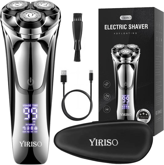 Maquinilla de afeitar eléctrica para hombres, afeitadora de larga duración de 90 minutos con cabezal flotante 4D y pantalla LCD, ultra suave para pieles sensibles, IPX6 impermeable, carga rápida USB-C, con estuche de viaje, regalo ideal