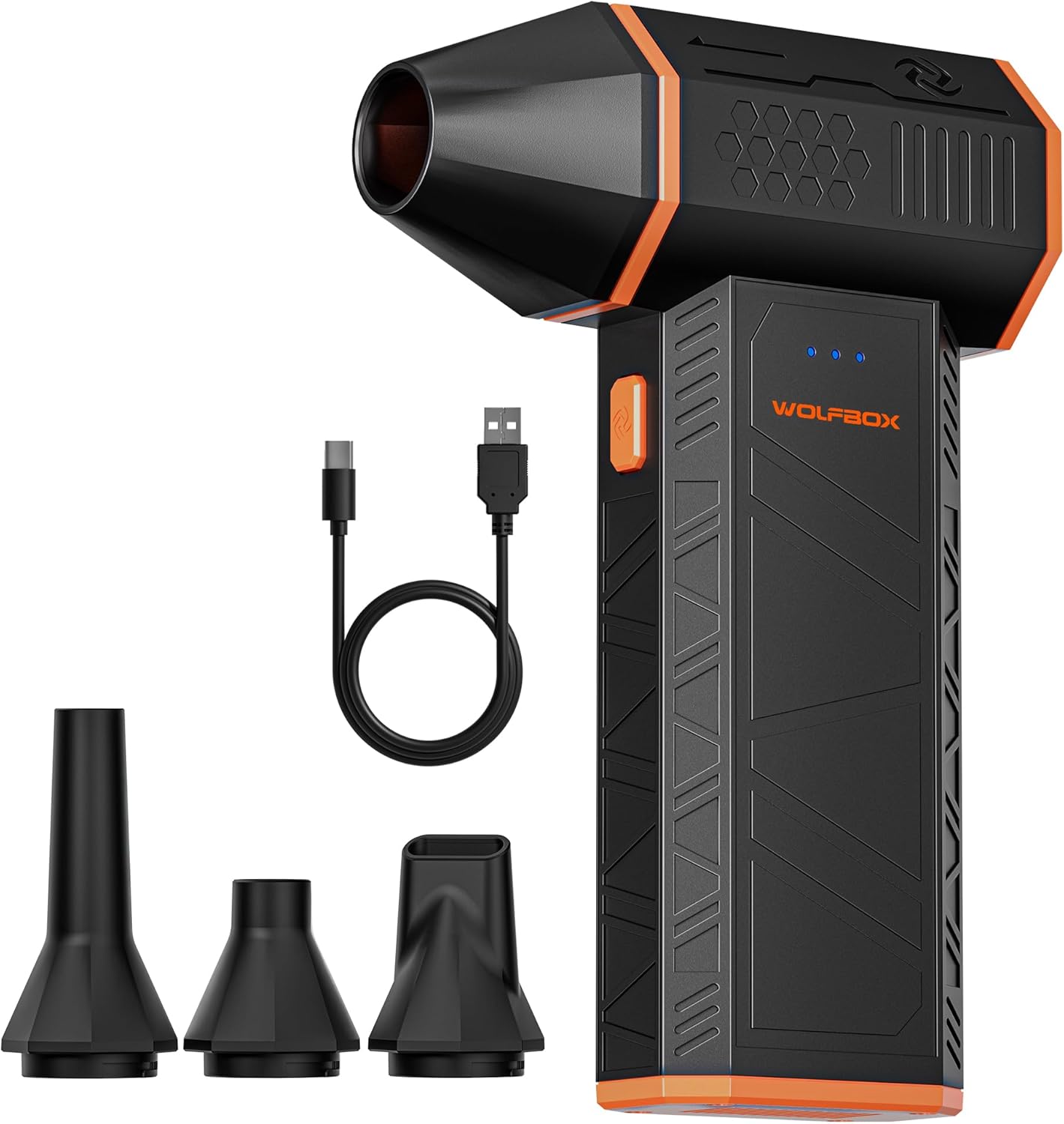 WOLFBOX MF50 Plumero de aire comprimido - Soplador eléctrico de aire de 110000RPM Super Power, soplador mini ajustable de 3 velocidades con carga rápida, soplador de polvo para computadora, teclado