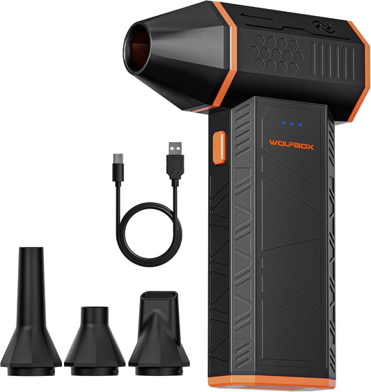WOLFBOX MF50 Plumero de aire comprimido - Soplador eléctrico de aire de 110000RPM Super Power, soplador mini ajustable de 3 velocidades con carga rápida, soplador de polvo para computadora, teclado