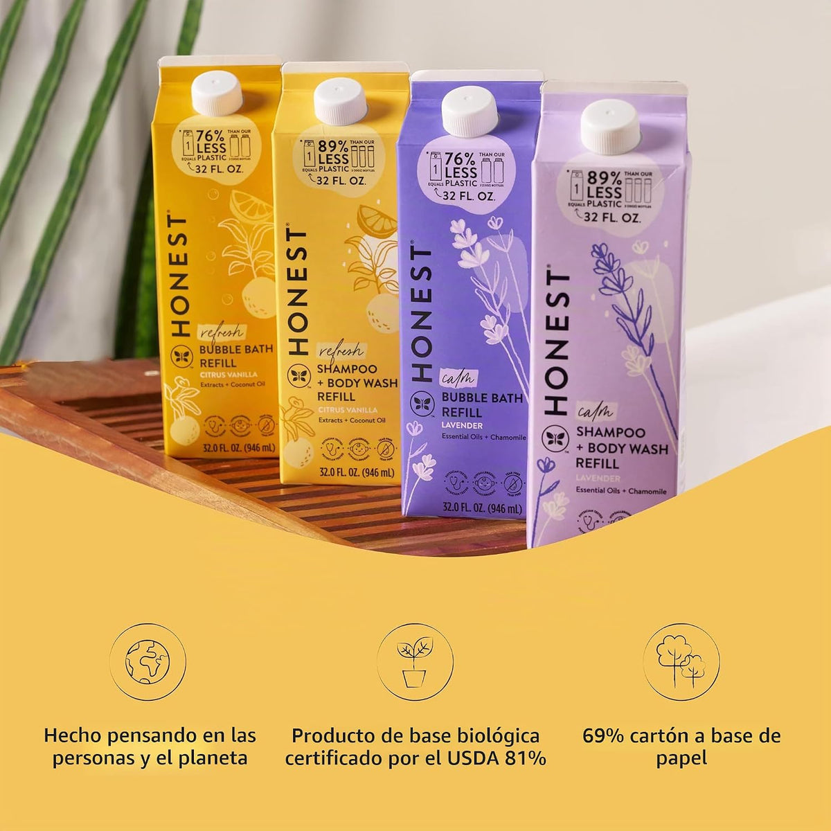 The Honest Company - Rellén de champú y gel de baño 2 en 1, suave p...
