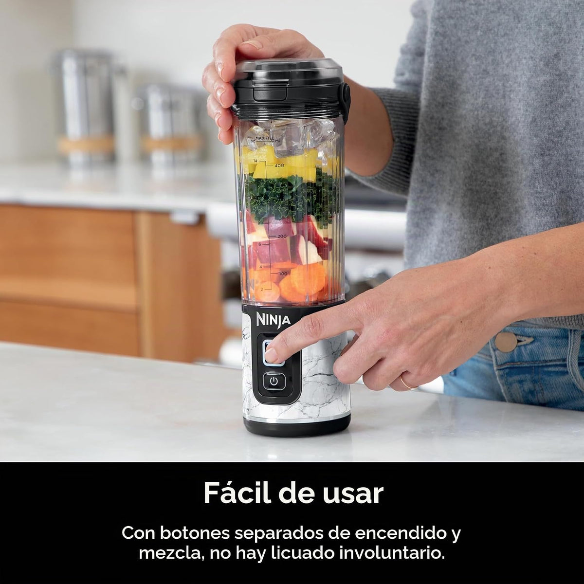 Ninja Blast Batidora portátil, sin cable, recipiente de 18oz, licua...