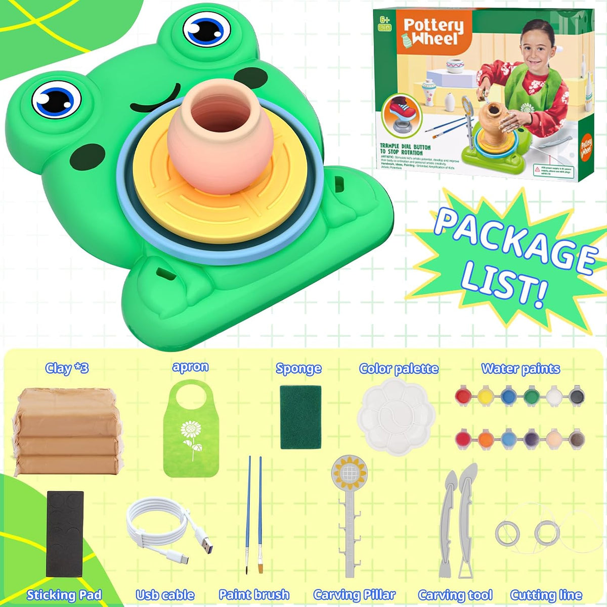 Rueda de alfarería para niños - Kit completo de pintura de cerámica...