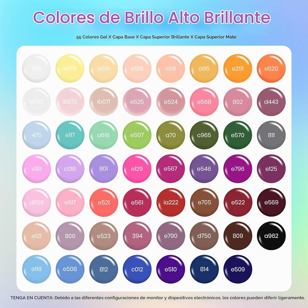 Beetles - Juego de esmaltes de uñas de gel, 63 piezas, 55 colores,...