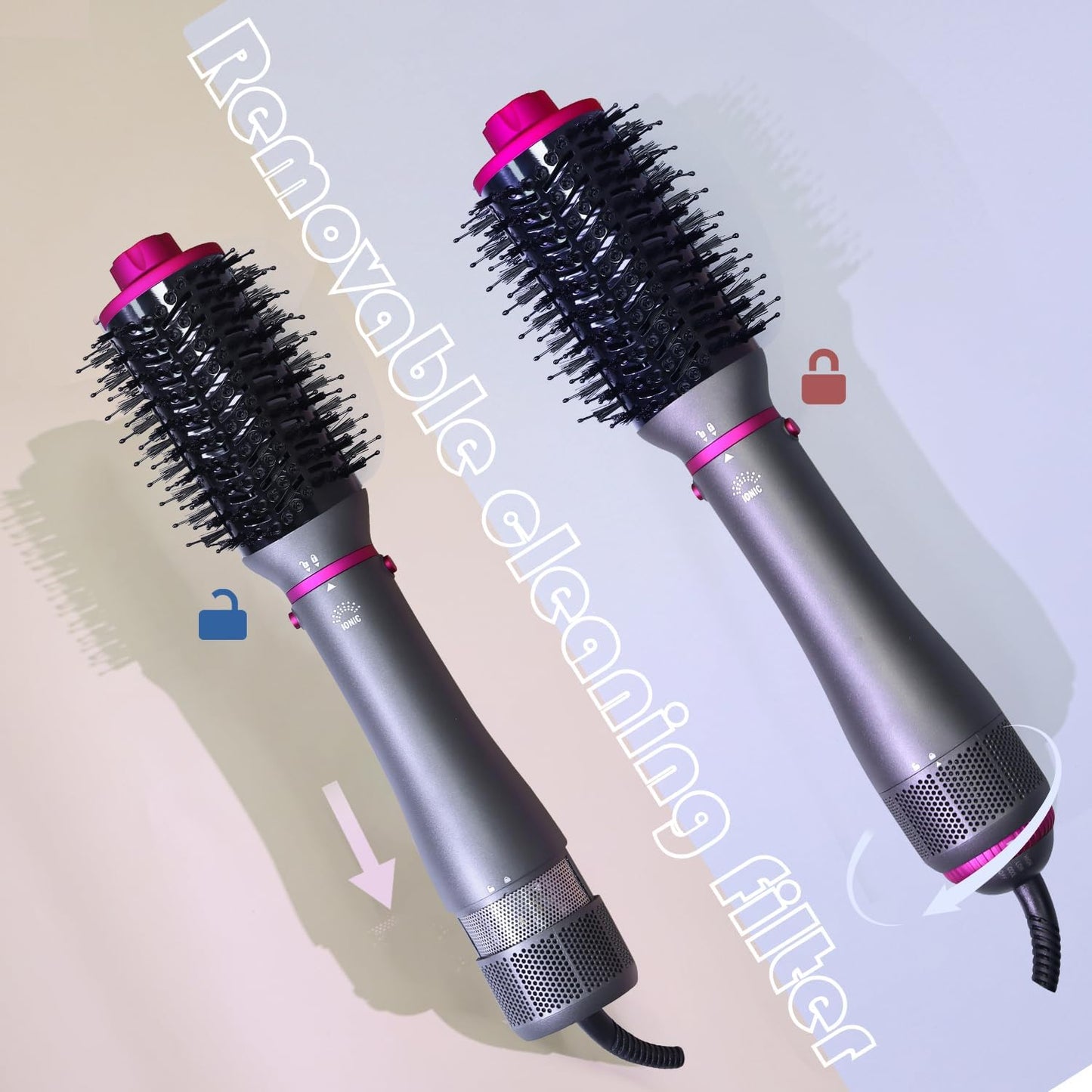 Cepillo secador de pelo 4 en 1, cepillo de soplado, multipeinador, secador de pelo desmontable de iones negativos con difusor, cepillo de aire caliente, con cepillo de peine para mujeres, salón, hogar