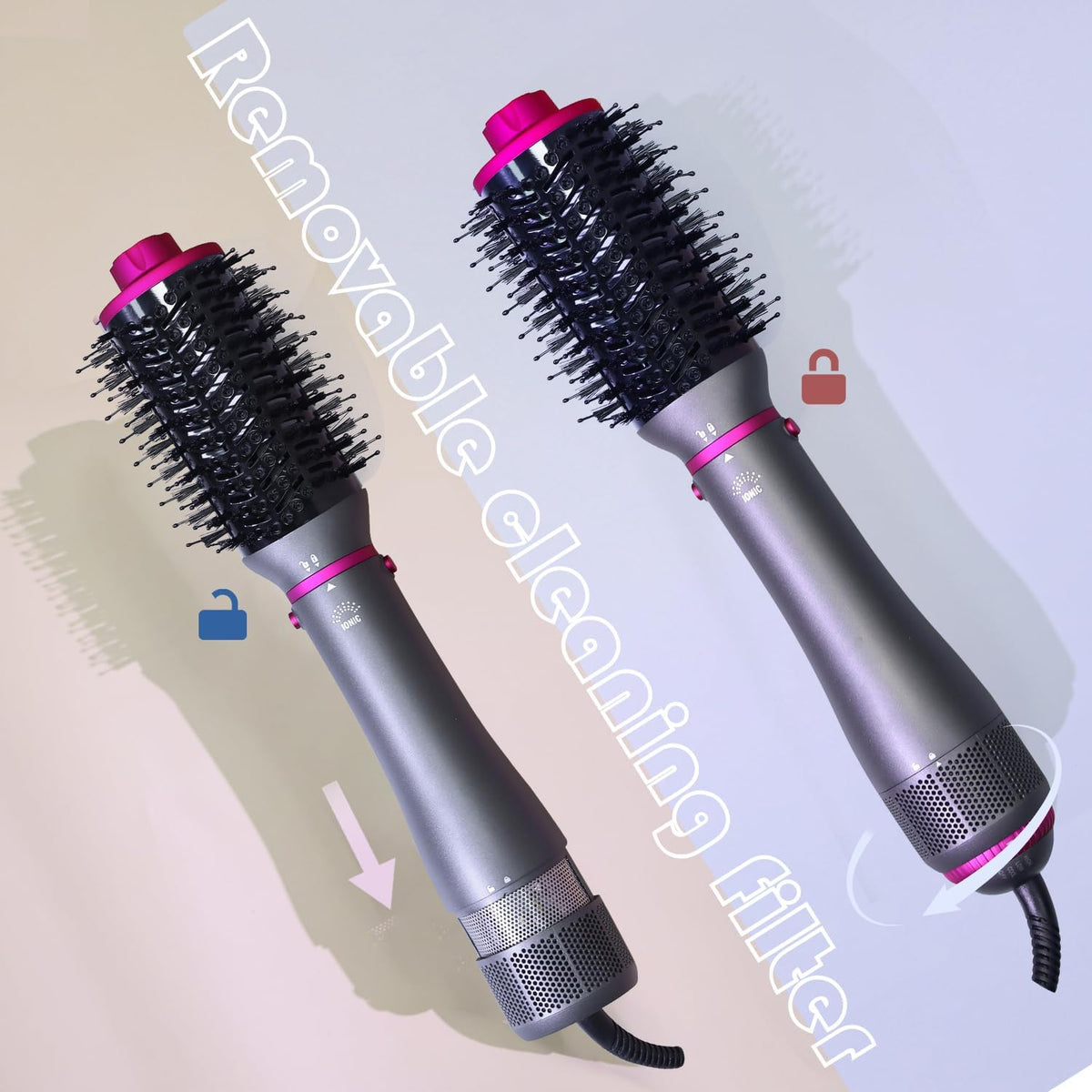 Cepillo secador de pelo 4 en 1, cepillo de soplado, multipeinador, secador de pelo desmontable de iones negativos con difusor, cepillo de aire caliente, con cepillo de peine para mujeres, salón, hogar