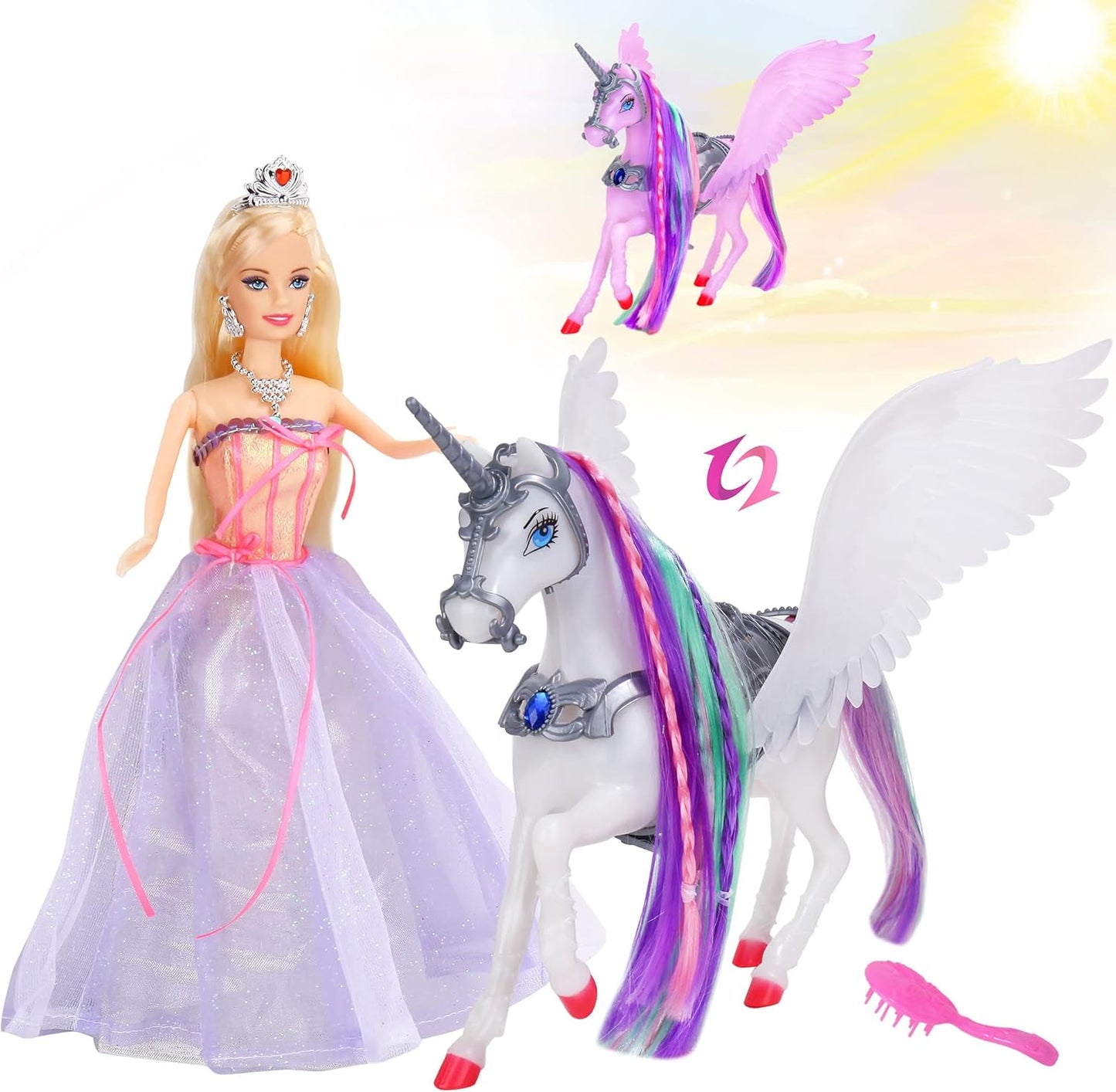 BETTINA Muñeca de unicornio y princesa que cambia de color, cambio...