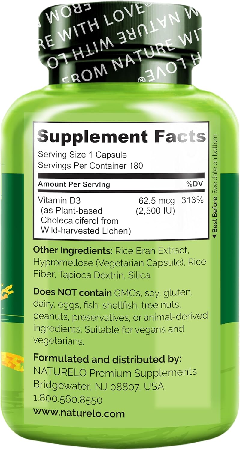 NATURELO Vitamina D \u2013 2500 UI \u2013 A base de plantas de liqu...