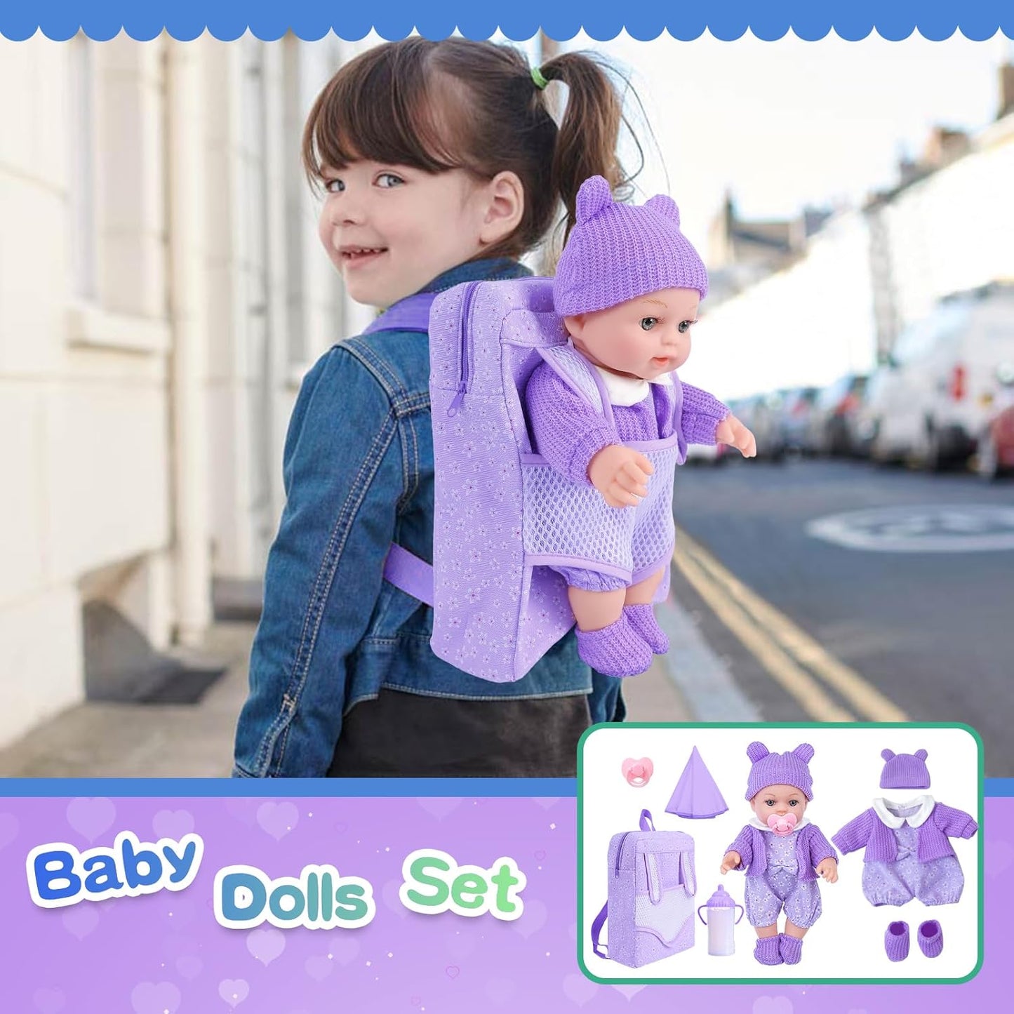ZNTWEI Juego de muñeca bebé con mochila de 12 pulgadas con muñecas...