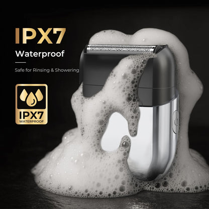 Afeitadora eléctrica de aluminio para hombres, mini maquinilla de afeitar eléctrica para afeitado facial con 3 cuchillas flotantes, navaja de viaje recargable de carga rápida USB-C, IPX7, impermeable
