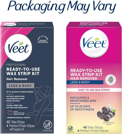 VEET Tiras de cera de azúcar para depilación corporal de mujer, kit...