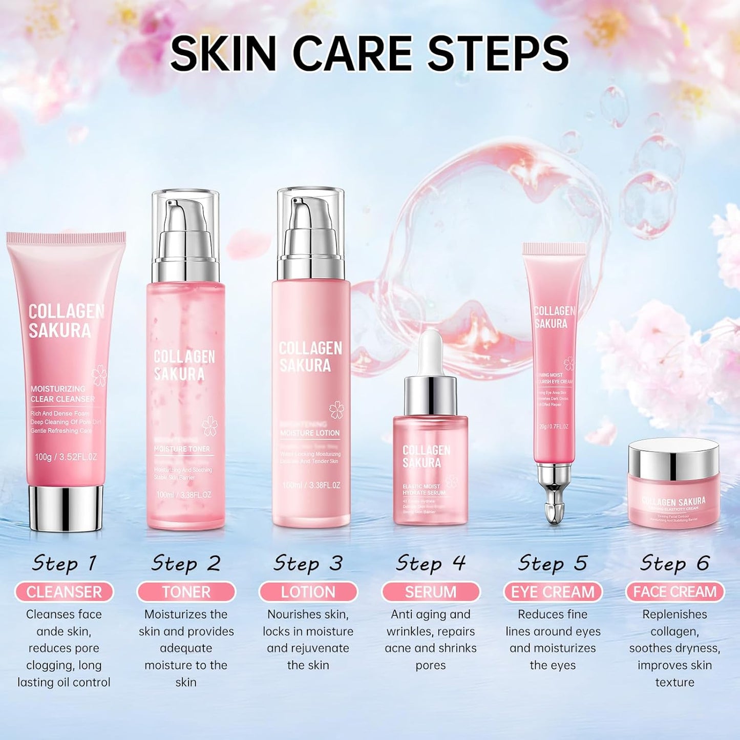 Set de Cuidado de Piel Sakura, Set de Cuidado de la Piel de Flor de...