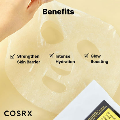 COSRX Máscara de hoja de mucina de caracol 10 EA, máscara facial sin enjuague de esencia de caracol para piel seca, propensa al acné, piel sensible, filtrado de secreción de caracol, no probado en
