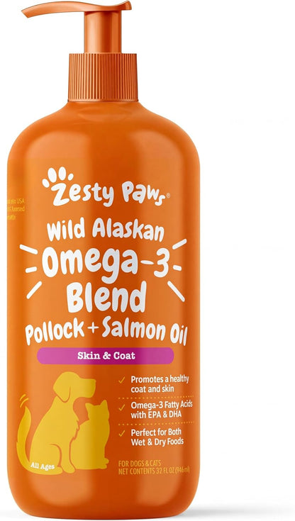 Zesty Paws Wild Alaskan Omega-3 Blend Aceite de Abadejo + Salmón pa...