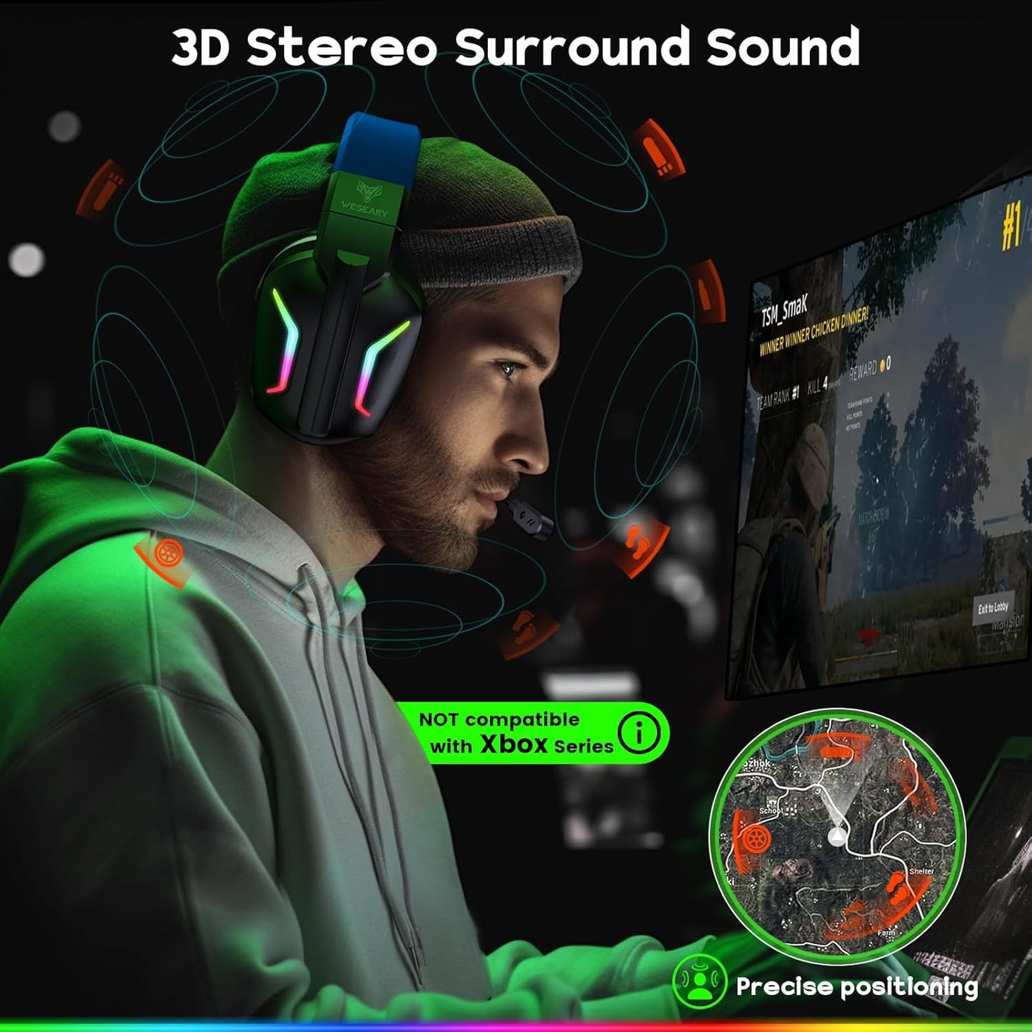 WESEARY Auriculares inalámbricos para juegos para PS5, PS4, PC, lap...