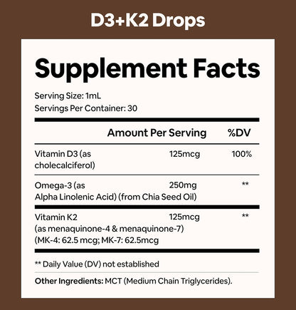 Black Girl Vitamins Gotas de vitamina D3 K2 (125mcg cada una) con O...