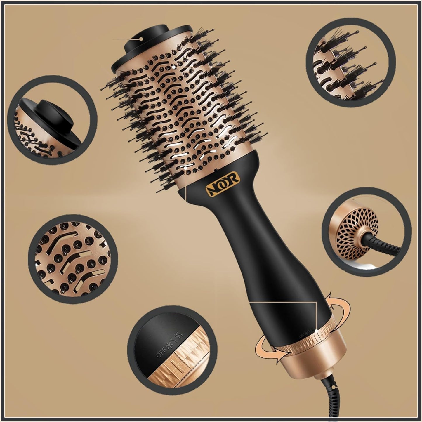 NOOR Cepillo secador de pelo caliente 4 en 1, control de encrespamiento, cepillo secador de pelo, cepillo secador de pelo, cepillo para secar y alisar voluminizar aire caliente estilizador para todos