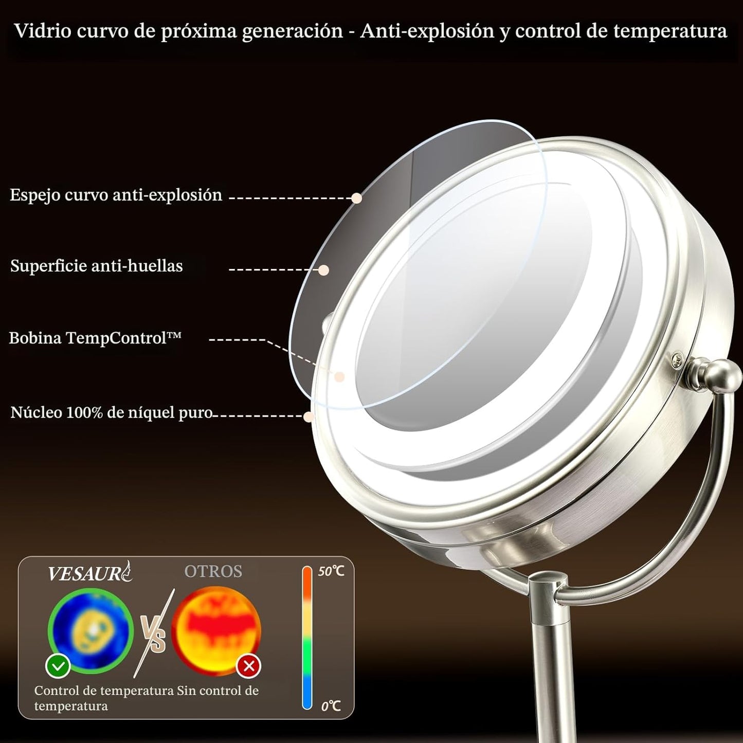 Espejo de maquillaje profesional grande de 8.5 pulgadas con luces m...