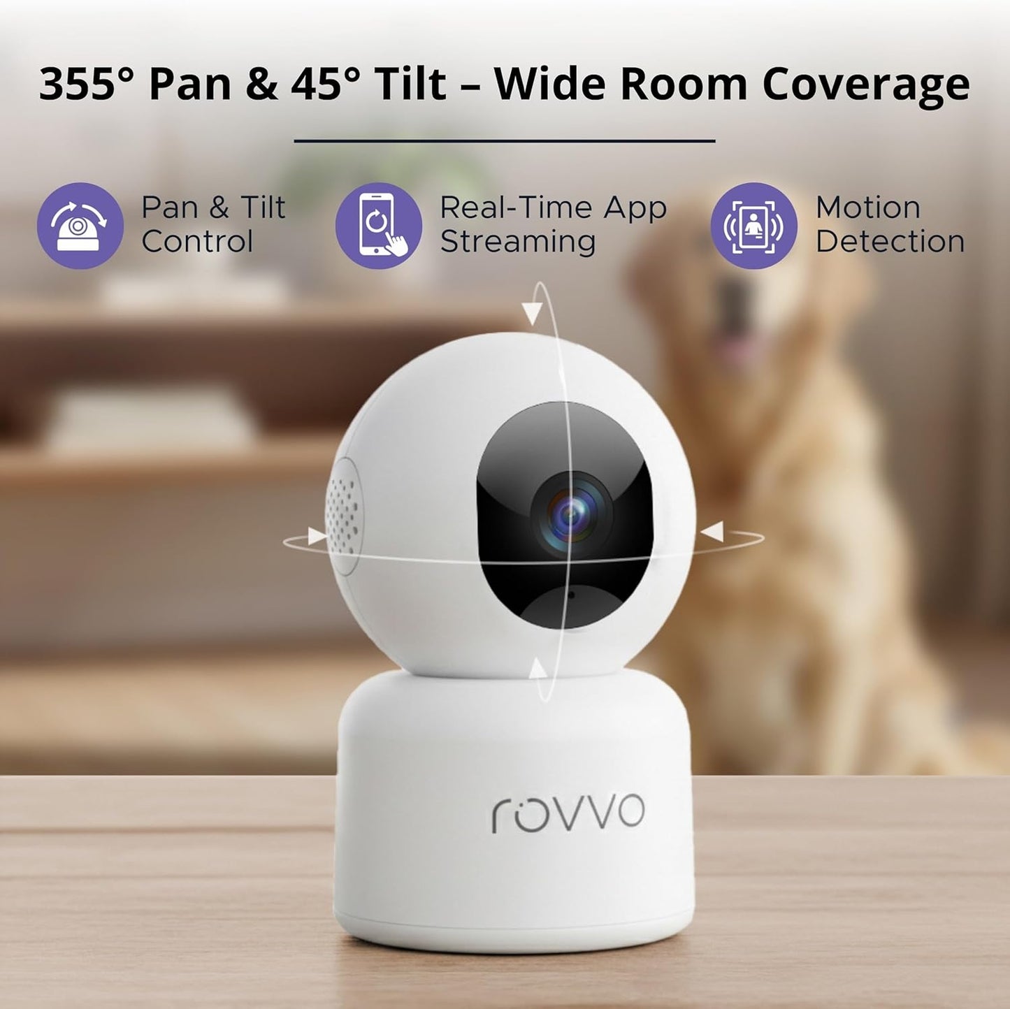 Rovvo Cámara para mascotas HD 2K - Monitor inteligente para cachorr...
