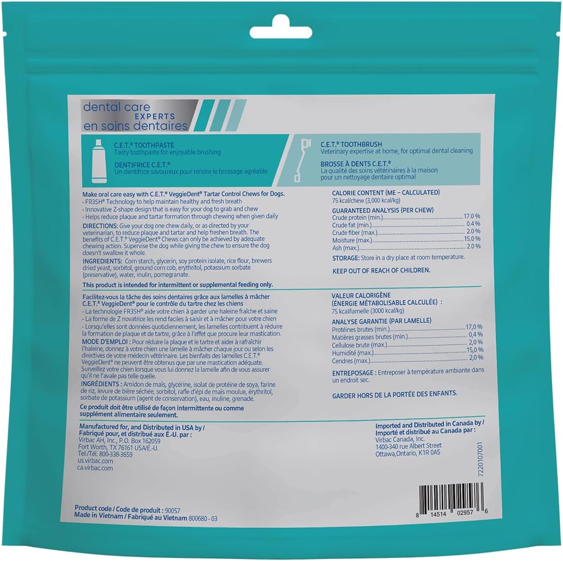 Virbac C.E.T. VEGGIEDENT FR3SH Masticables para control de sarro pa...