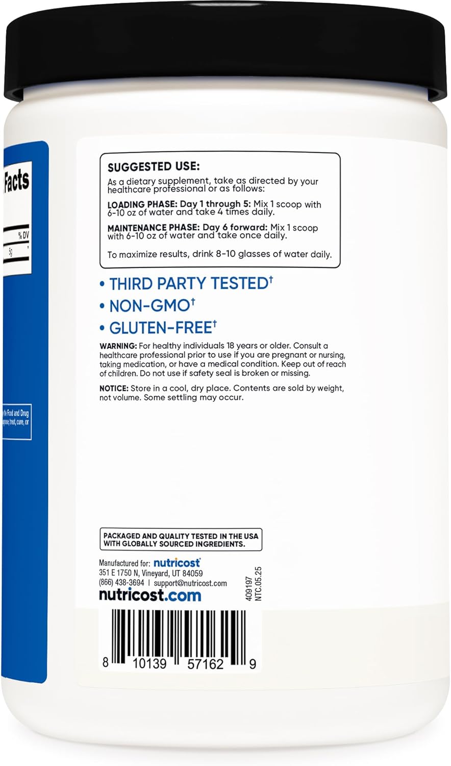 Monohidrato de creatina Nutricost, 100 porciones, 0,18 oz por porci...
