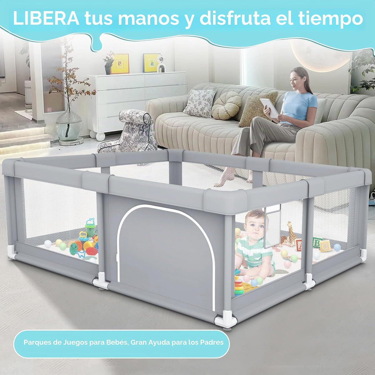 Fshibila Corralito para bebés con alfombra, corralitos para bebés y...