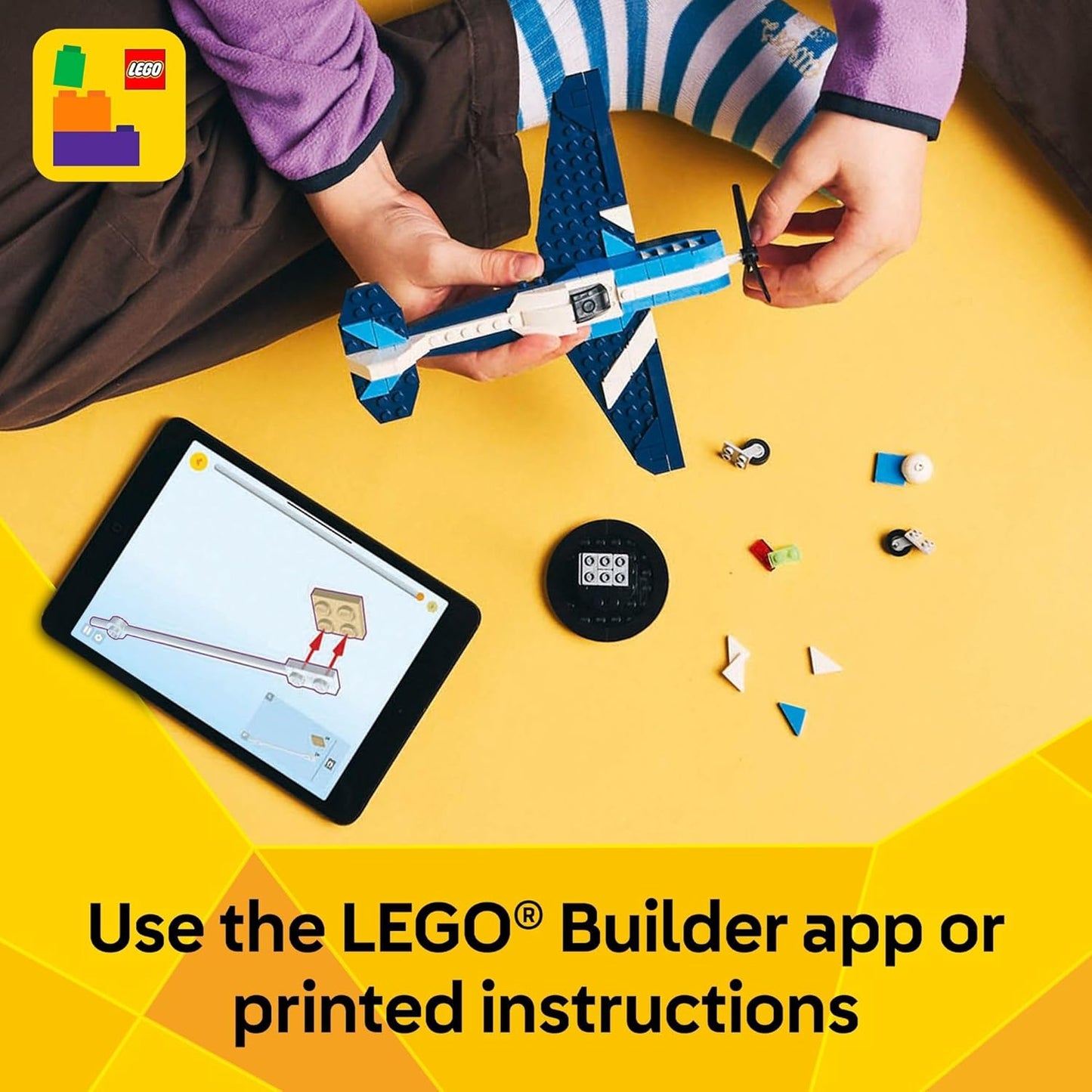 LEGO Creator 3 en 1 Avión de Carrera de Aviones Juguete - Juguete de Construcción con 3 Opciones de Construcción, Avión, Avión de Caza o Helicóptero - Idea de Regalo para Niños, Niños y Niñas, Edades