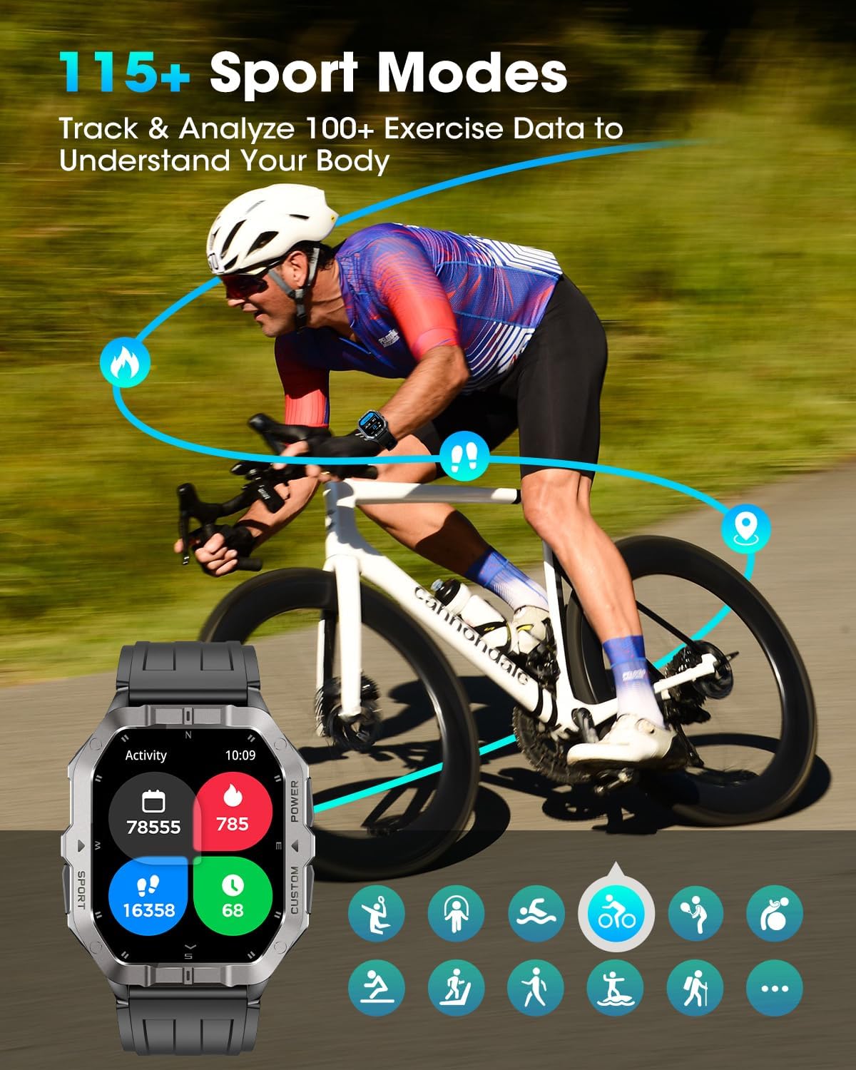 Relojes inteligentes militares para hombres, Smartwatch FitnessTrac...