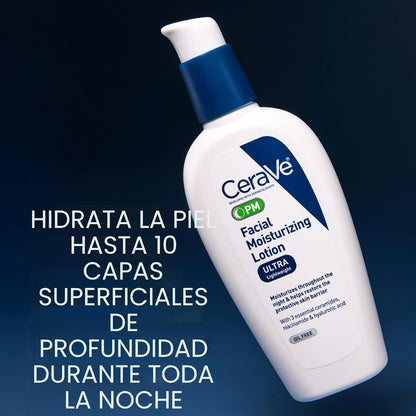 CeraVe PM - Loción hidratante facial, crema de noche con ácido hial...