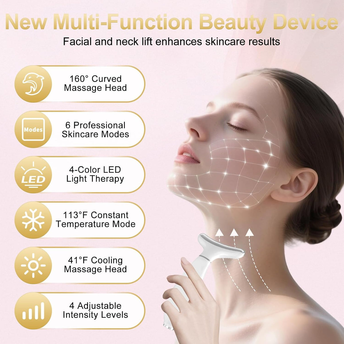 Masajeador facial de cuello, masajeador facial LED de 4 colores con...