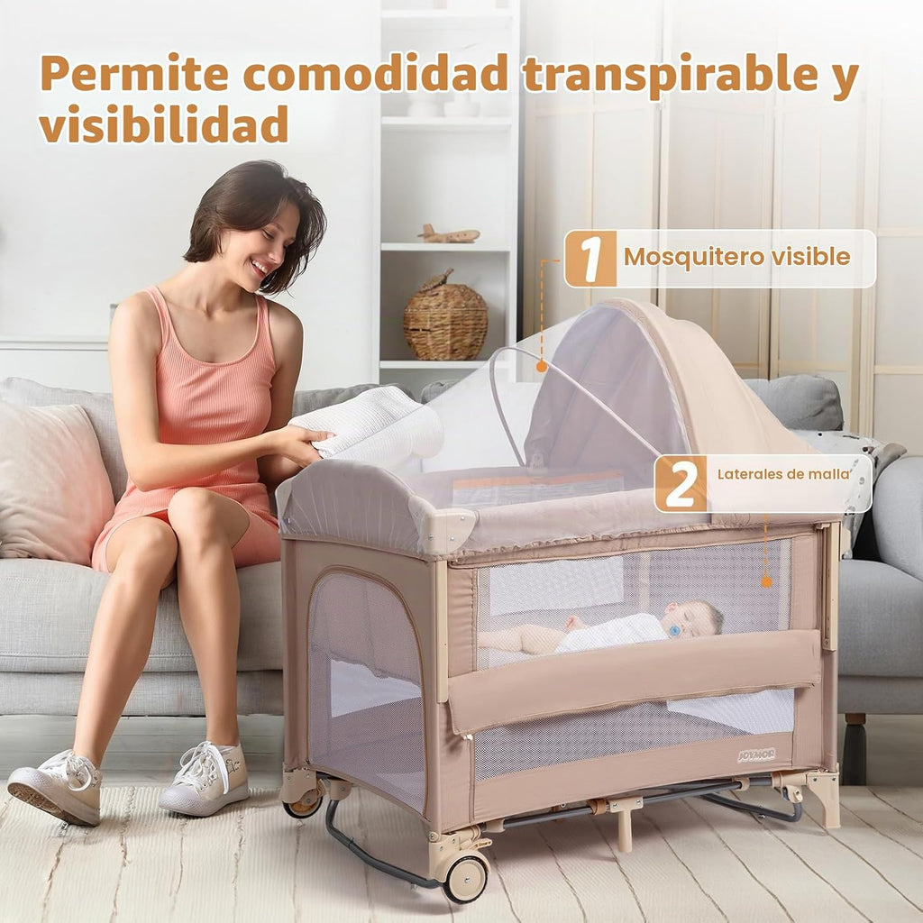 JOYMOR Cuna de 9 en 1 junto a la cama con mesa de cambio, empaque y...